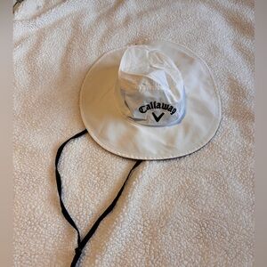 Callaway White Wide-Brim Hat with Black Chin Strap